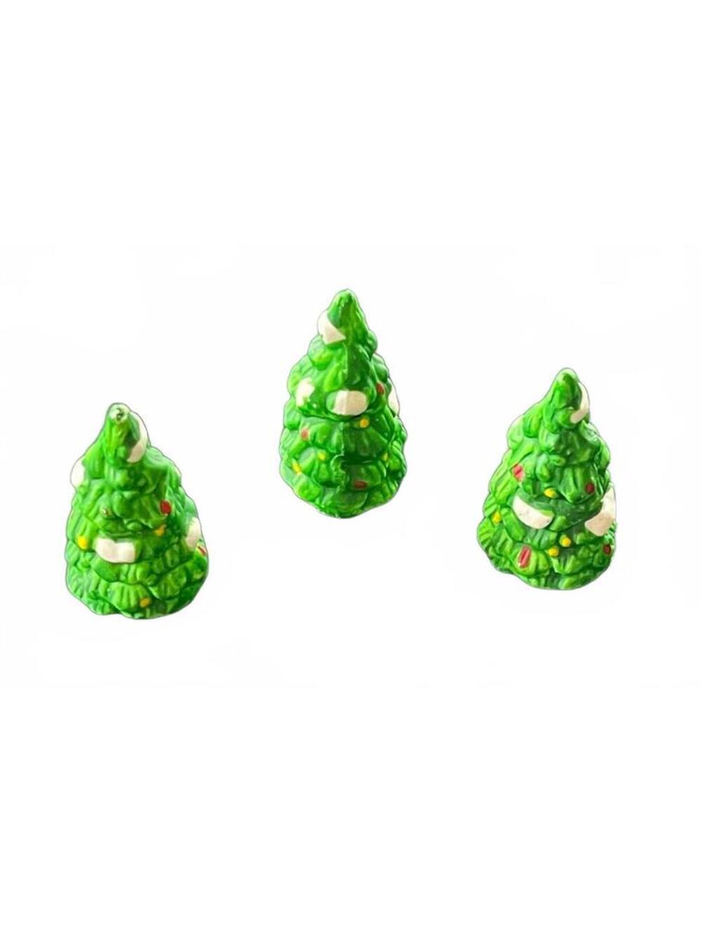 Set of 3 Miniature Ceramic Christmas Tree Figurines for Christmas Village